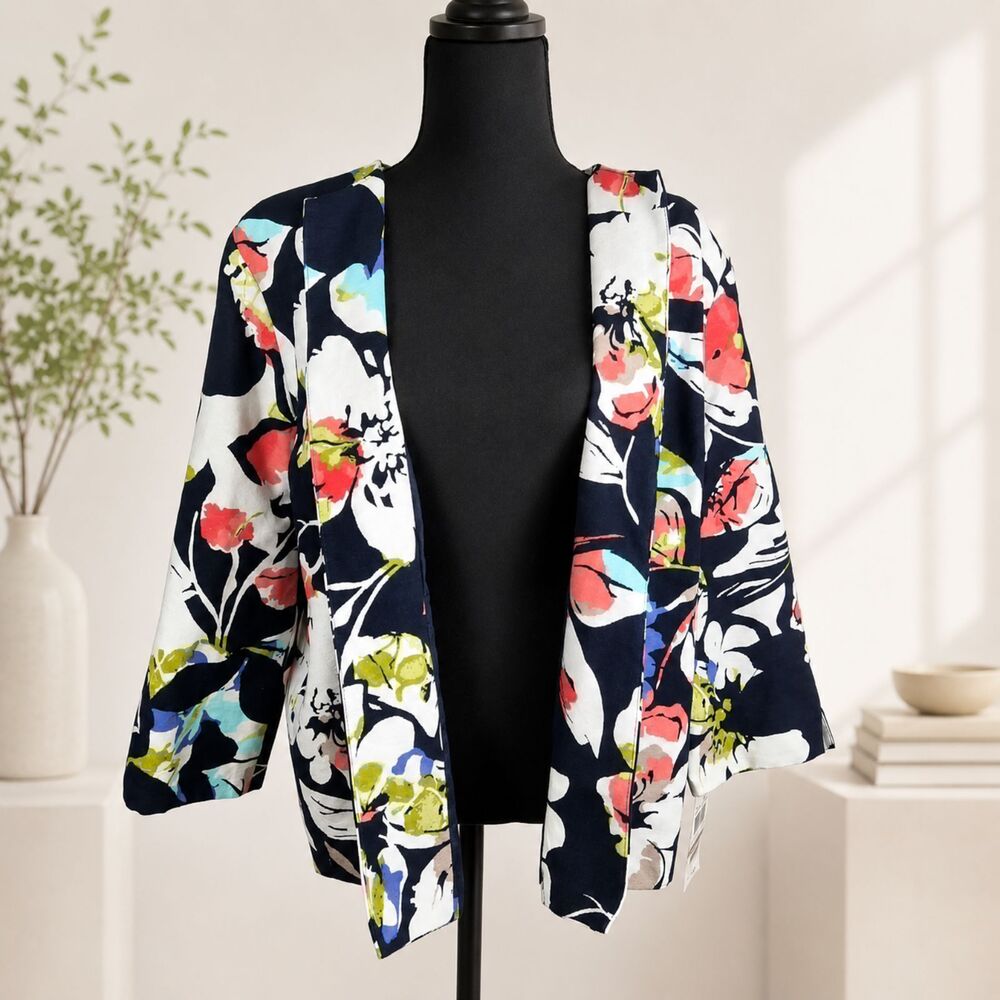 NWT Alfred Dunner Floral Open Front Jacket Blazer Summer Layering Teacher
